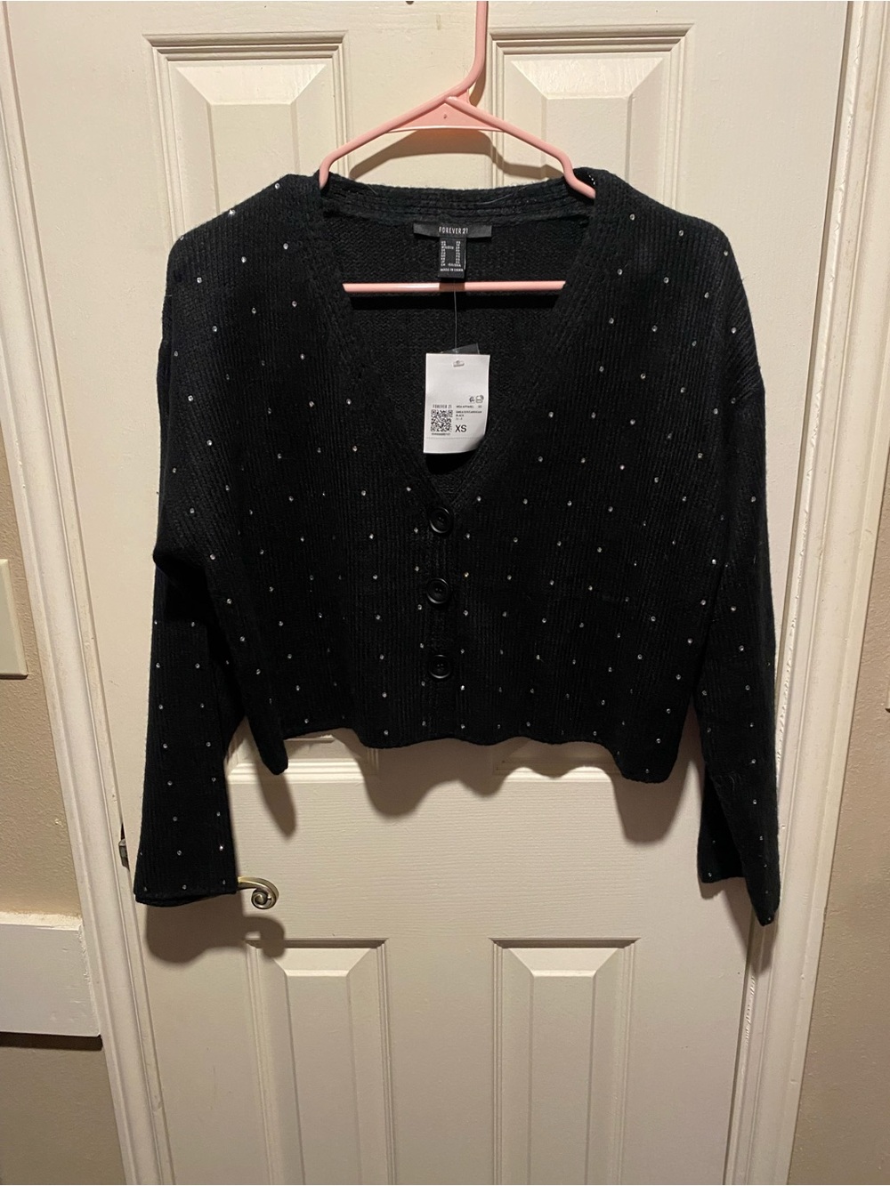 Forever 21 Black Cropped Cardigan with Rhinestone Dots